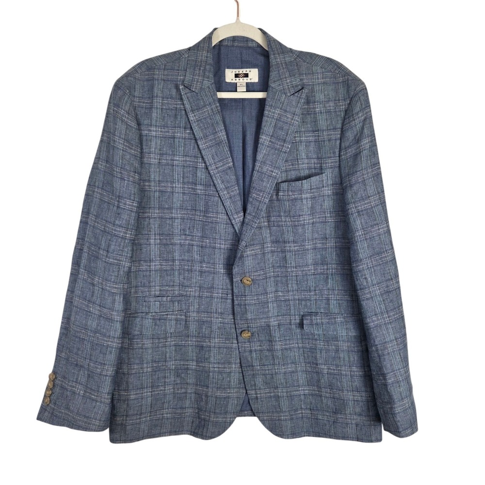 Joseph Abboud Mens XL 100% Linen Blazer Blue Plaid Sport Coat Lightweight - Picture 3 of 12